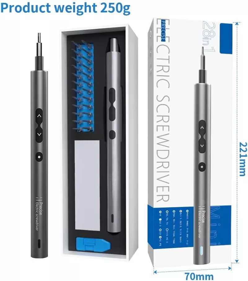 Juego de destornilladores de precision eléctrico 28 en 1 recargable tipo C, magnetizador herramientas de reparación para computadora portátil, telefonos inteligentes, consolas gamer