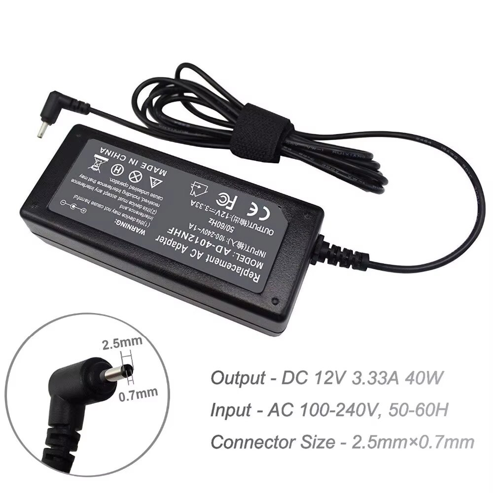 Cargador para Laptop Samsung A12-040N1A original de 12V/3.33A, 40W, plug 2,5x0,7mm compatible: XE500C12, XE700T1C, XE500T1C