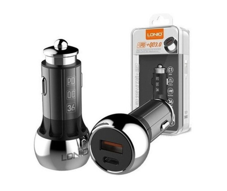 Cargador Vehicular LDNIO C1 38W / 3.0A hasta 3.0A, 2 puertos de salida USB y tipo C, negro incluye cable 1 metro 