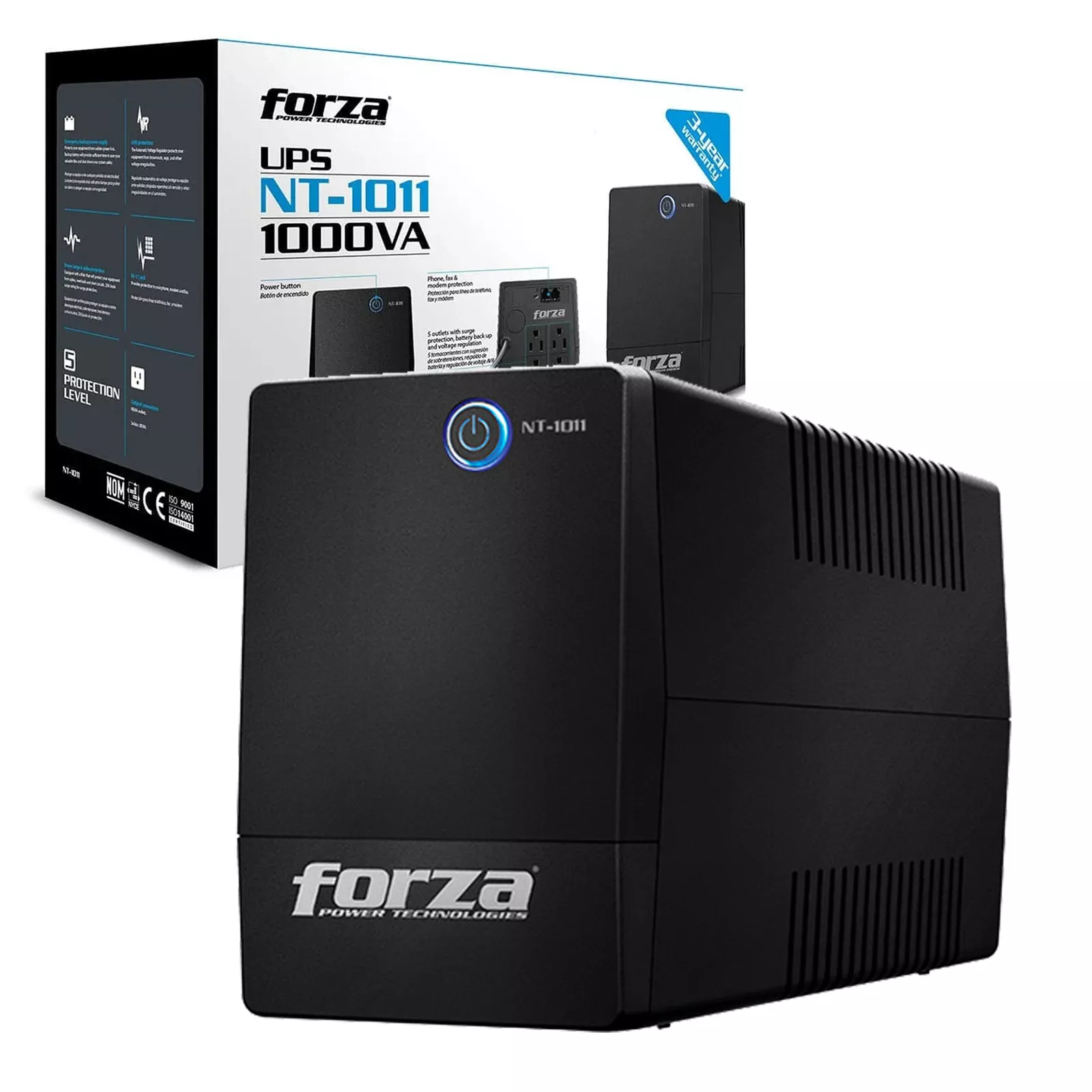 [UPSFORZANT1011] UPS Forza NT-1011 Interactiva 1000VA/500W, 6 salidas, RJ11, torre comp-120V, 32 minutos de respaldo