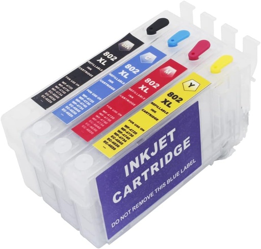 [INKJETCTDGET802XL] Cartucho de tinta vacío para Sistema Continuo Impresoras Epson T802 T802XL T3561 sin chip, por unidad, compatibles con Workforce WF-4720 4725, 4730, 4734, 4740, 4745, EC-4020, 4030, 4040
