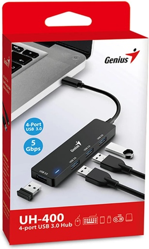 Hub Genius UH-400 USB Tipo-C 4 Puertos USB-a 3.0, compatible: Win 8, 10, 11, Mac OS