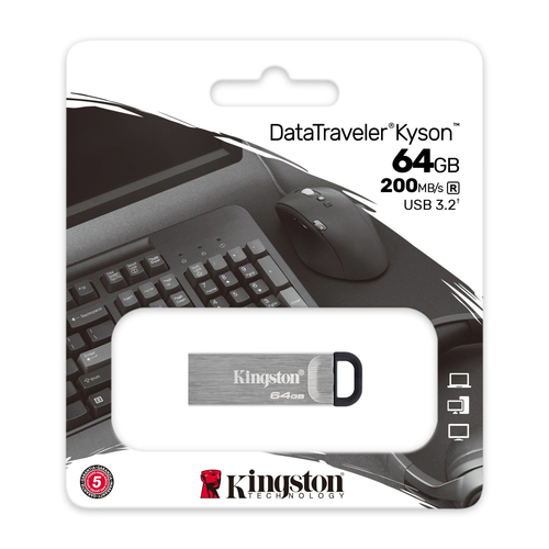 [FMKINGDTKN64GB] Flash Memory Kingston DataTraveler Kyson Metalica, 64GB; Usb 3.2 Gen 1; Plateada