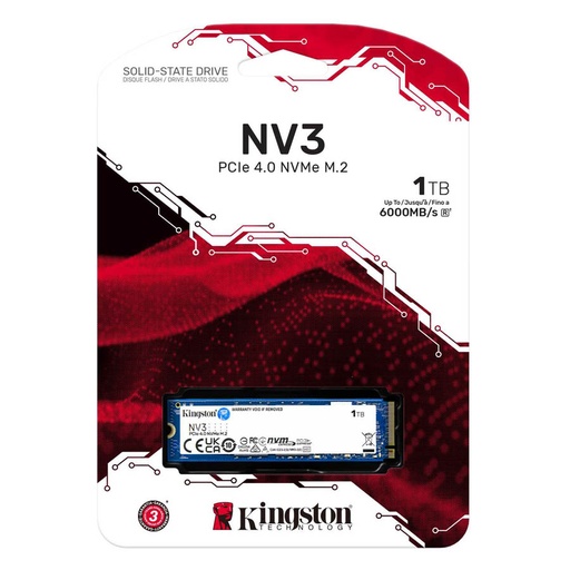 [SSDKINGSTONV3M.21TB] Disco Solido Kingston NV3 M.2 2280 SSD NVMe 1Tb PCIe 4.0 Gen 4x4, hasta 6000Mb/s