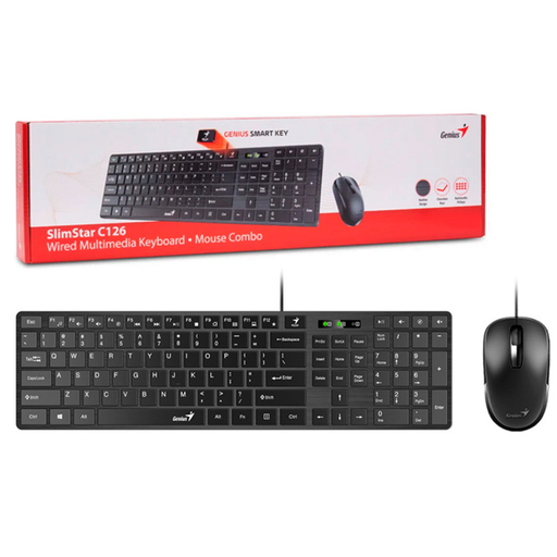 [CMBKBMOUGENUISC126] Combo Teclado y Mouse Genius SlimStar C126, DX-125, función FN, negro, USB SP, compatible: windows y mac 