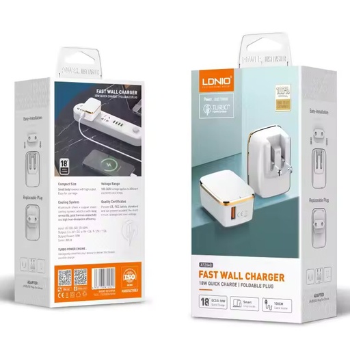 [LDNIOA1204QTYPEC] Cargador LDNIO A1204Q 18W / 3.0A, USB a tipo C con cable de 1metro, carga rápida