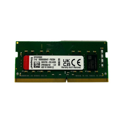 [SODIMMKCP432SS88GB] Memoria Ram So-Dimm Kingston DDR4 8Gb 2666MHz; PC4-21300, 260 contactos,1.2V, CL19 KCP432SS8/8, sin búfer, Non-ECC para Laptop
